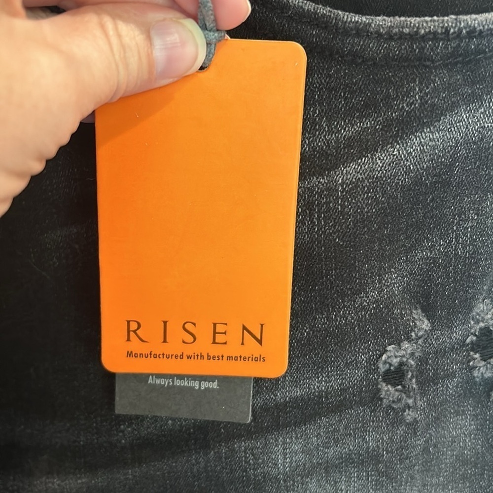 Risen Jeans Black High Waist Distressed Long Shorts NWT - Picture 5 of 6